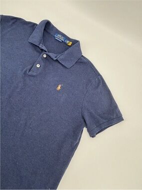 Polo Ralph Lauren Shirt Mens Large Custom Slim Fit Navy Blue Short Sleeve Pony L